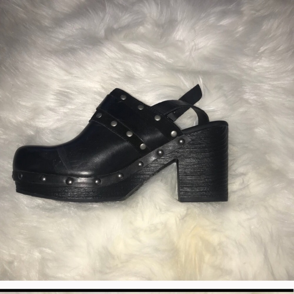 Korkease black sling back clogs with studs